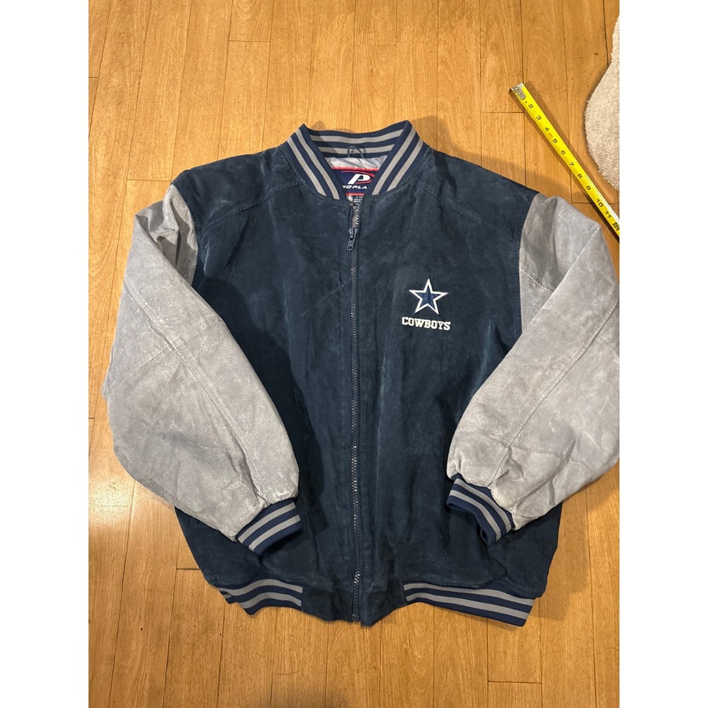 Vintage Pro Player Dallas Cowboys Suede Leather Varsity Jacket Navy Grey XL